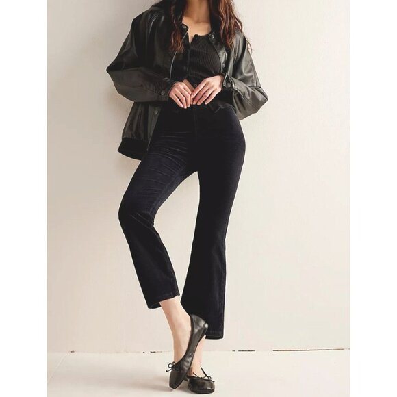 Free People In My Feelings Cropped Slim Black Velvet Flare Pants Size Small - Picture 1 of 14